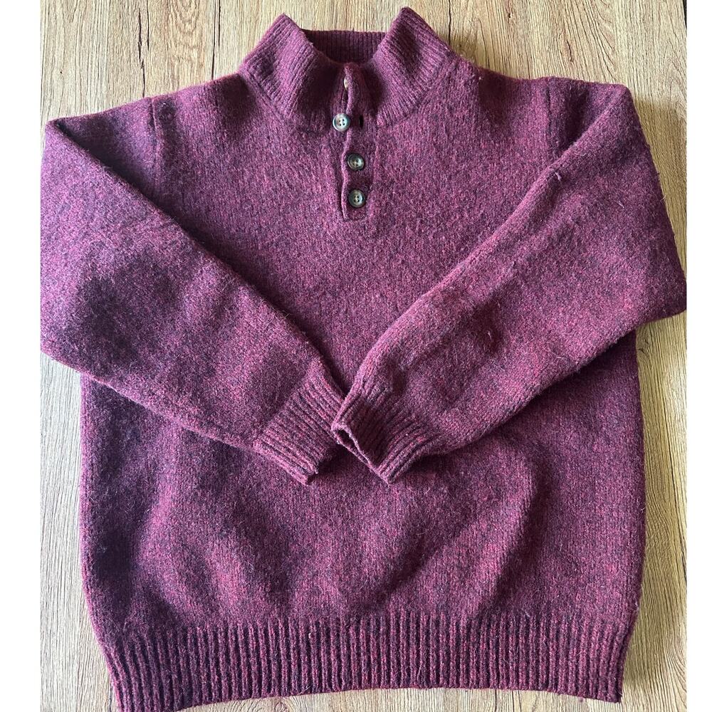 L.L. Bean Vtg 100% Lambswool Red Chunky Sweater Size Small